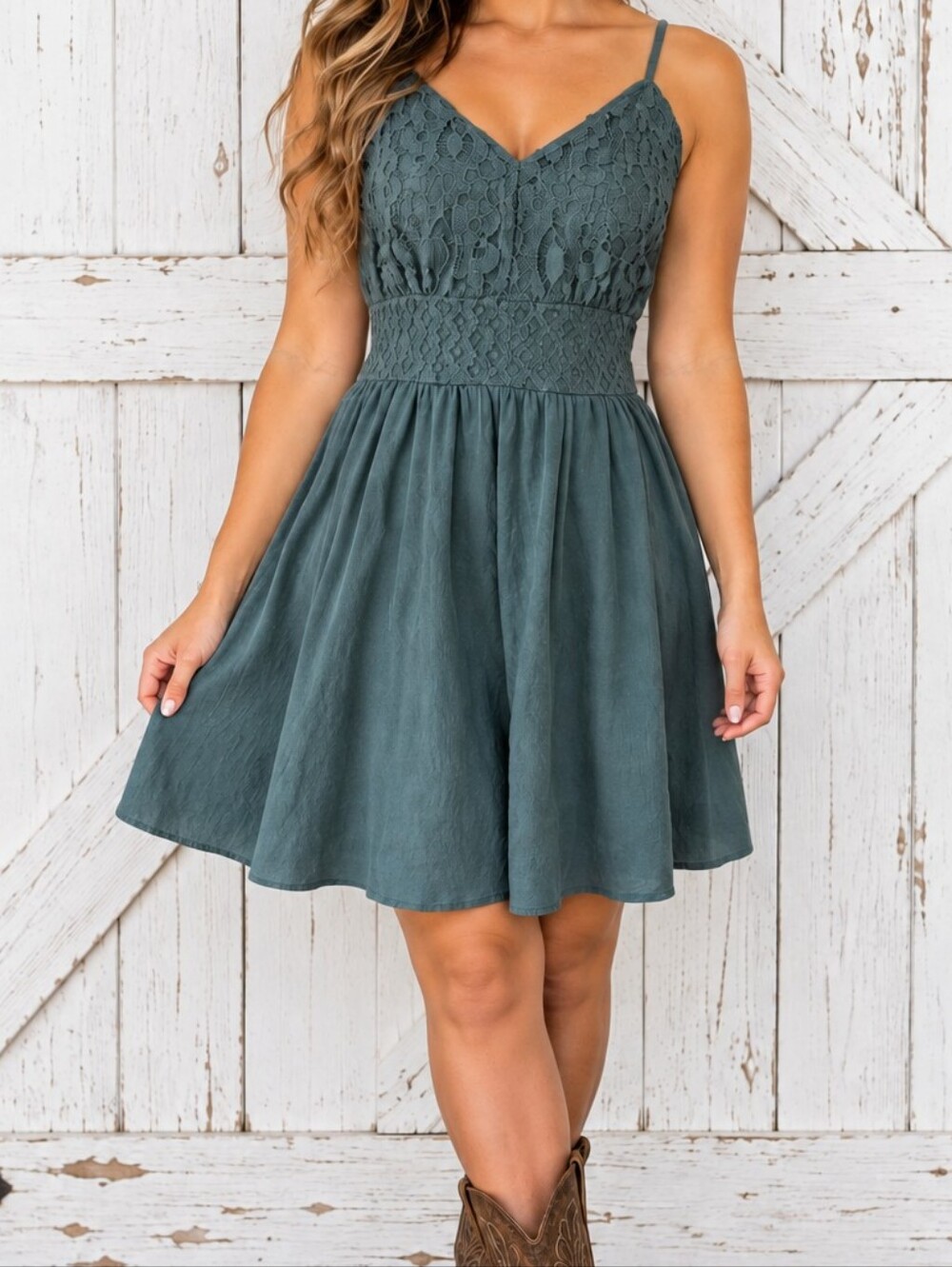 Maurices Green Lace Bodice Spaghetti Strap Dress Size M